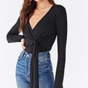Black Mock Wrap Top